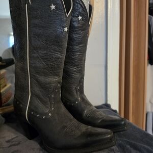 Twisted X Black Leather Star-Accent Western Boots